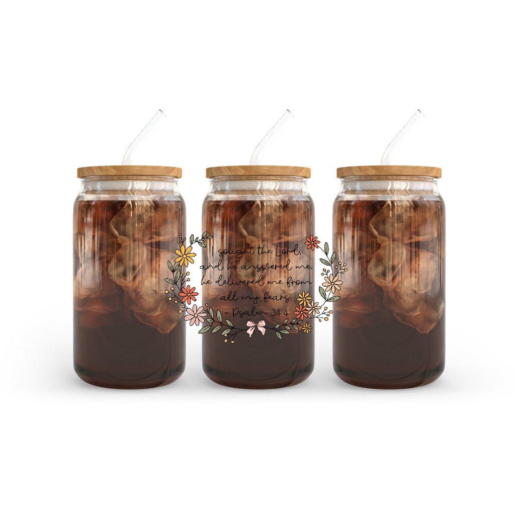 Psalm 34:4 Glass Cup