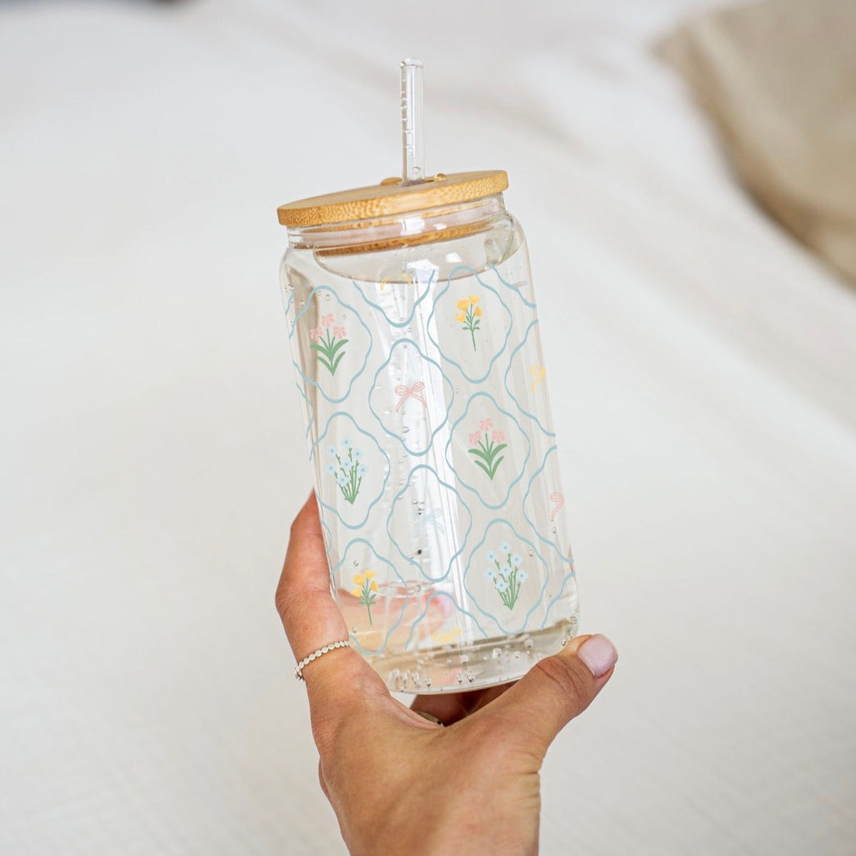 Floral + Bows Glass Cup