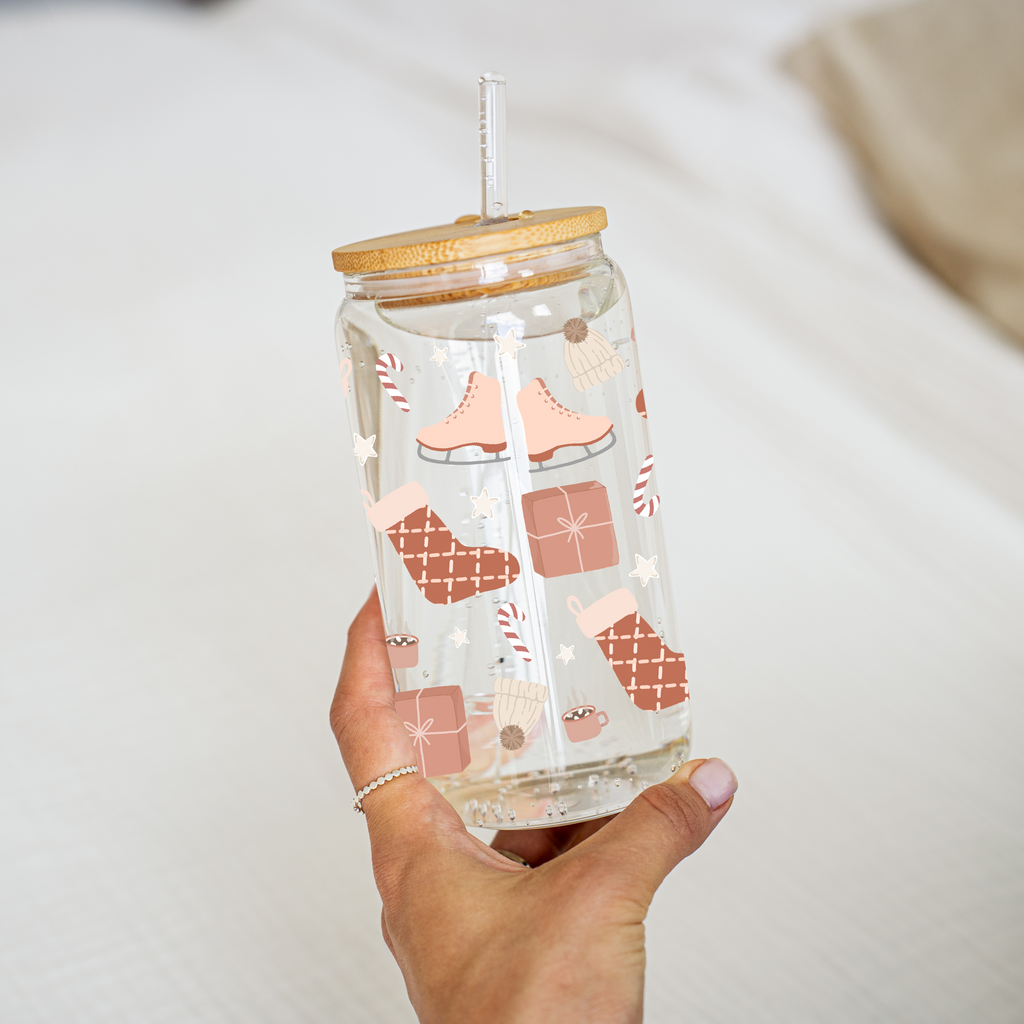 Pink Holiday Glass Cup