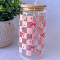 Checkered Bows Glass Cup
