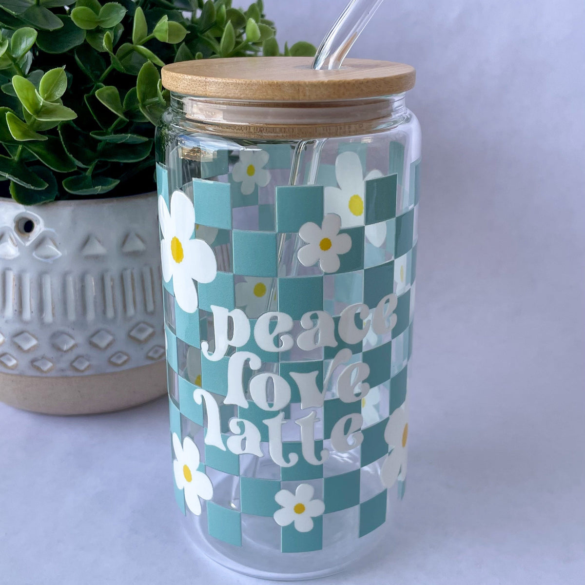 Peace Love Latte Glass Cup