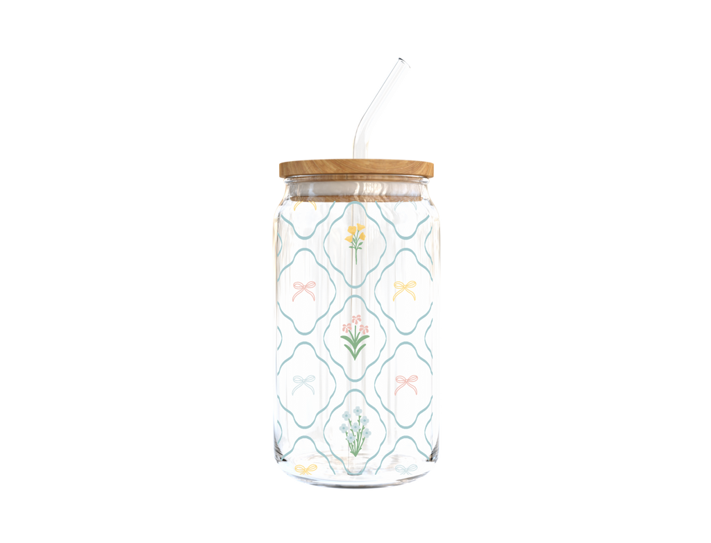 Floral + Bows Glass Cup