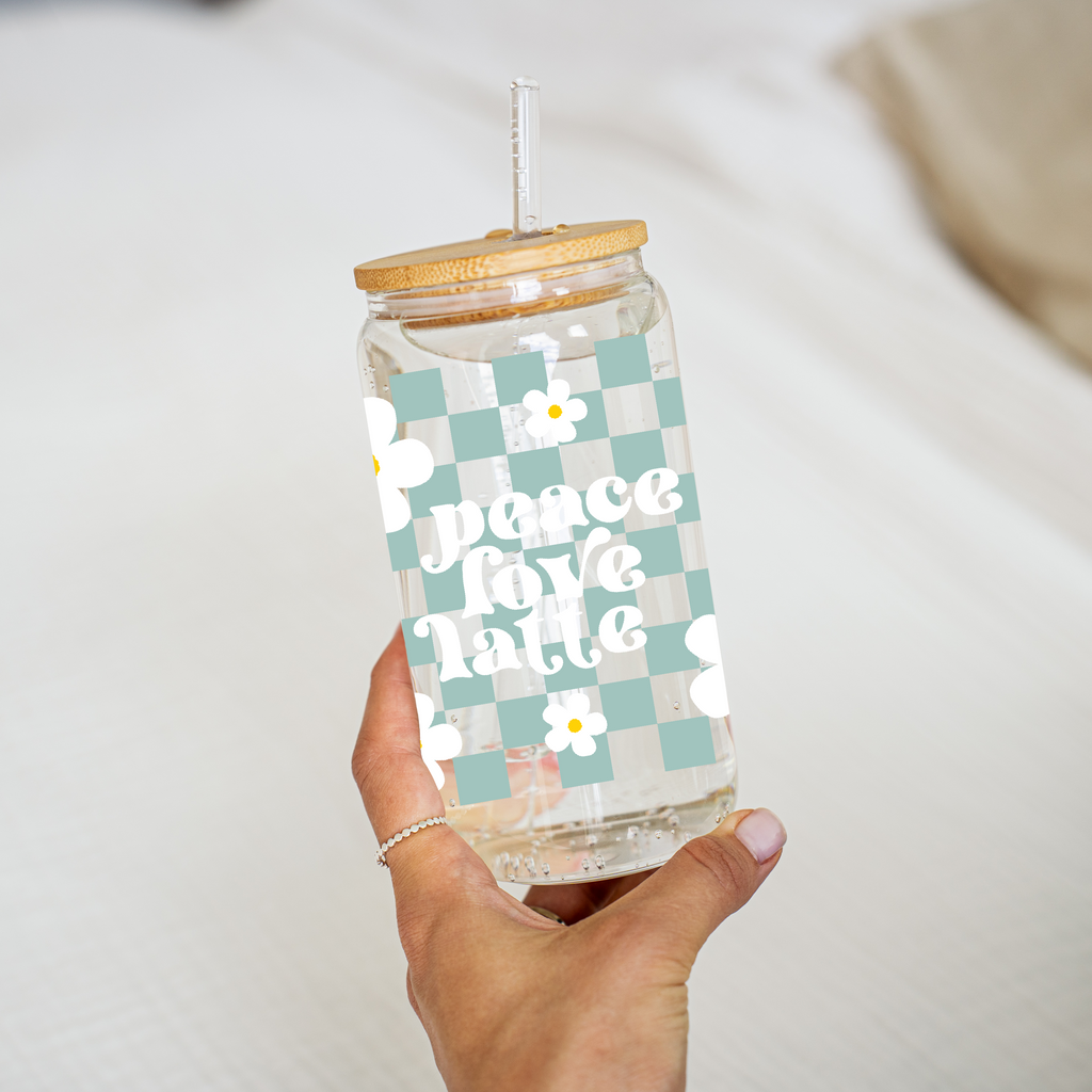 Peace Love Latte Glass Cup