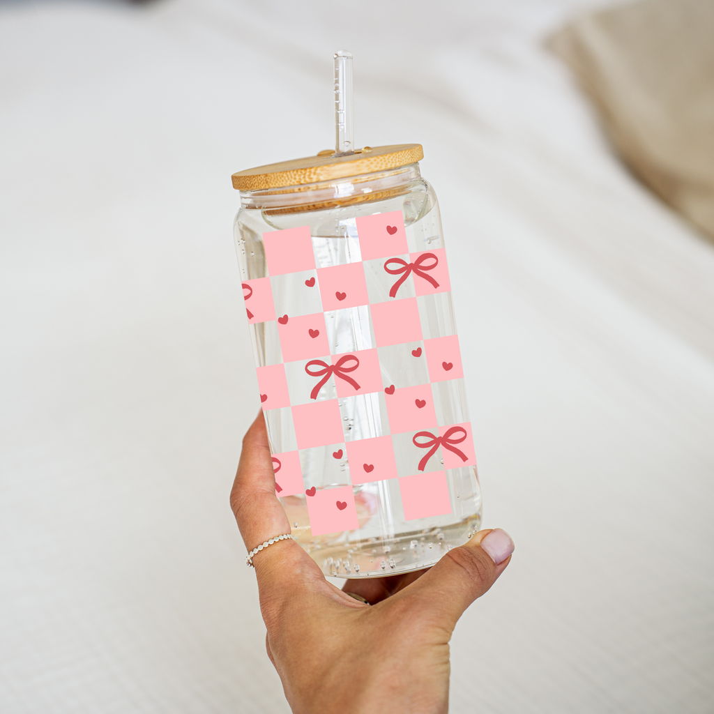 Checkered Bows Glass Cup