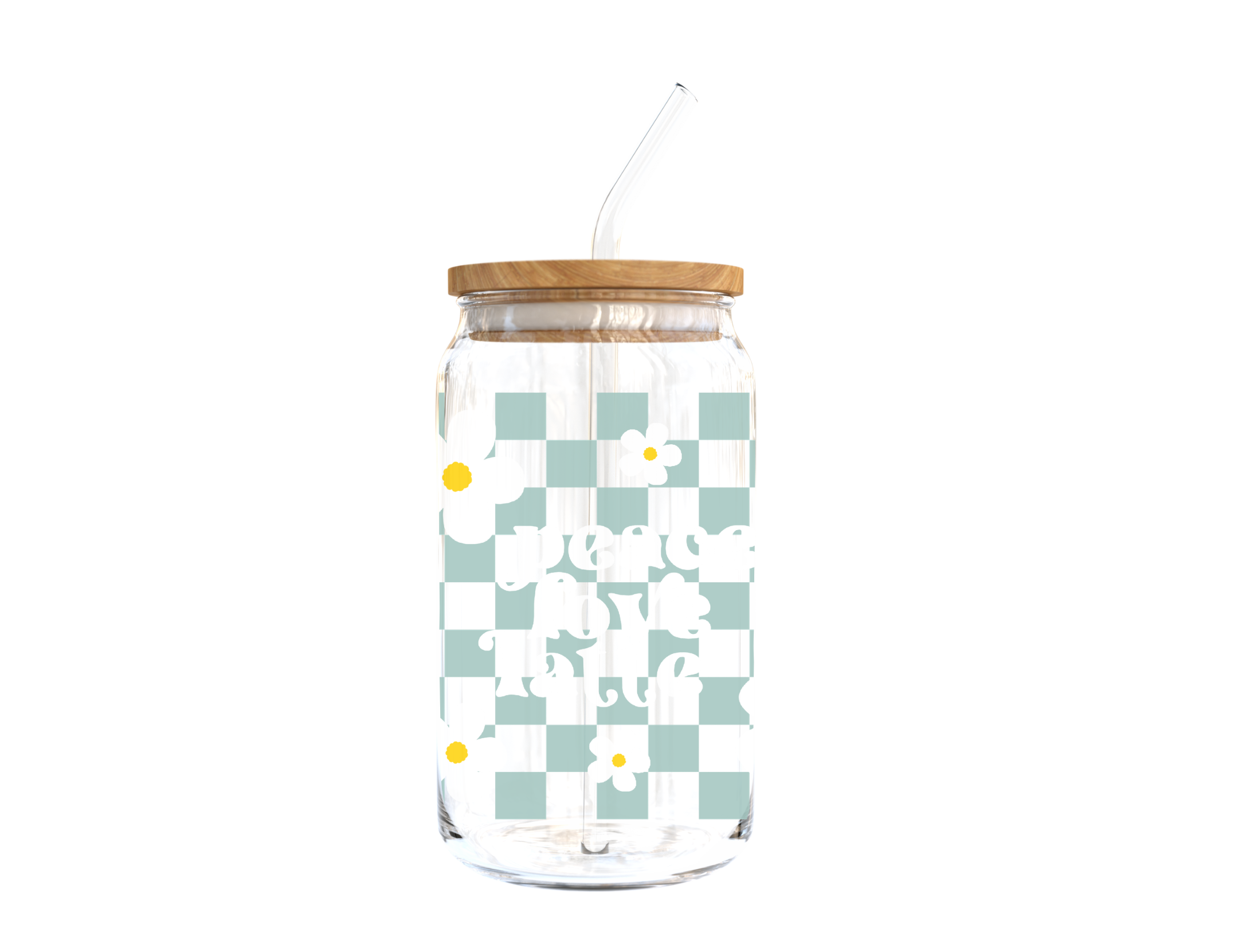 Peace Love Latte Glass Cup