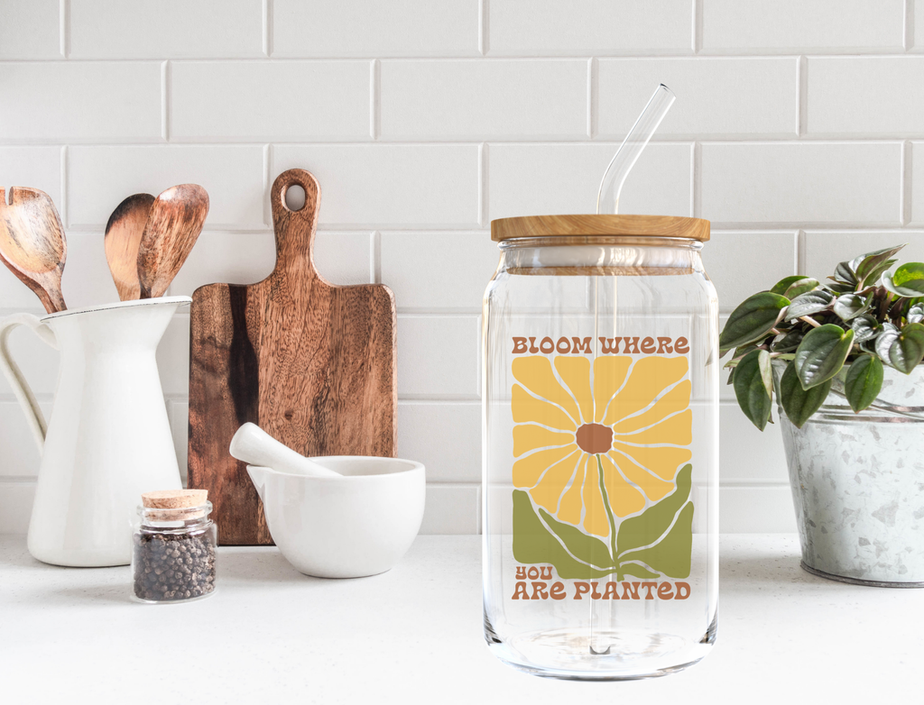 Bloom Where You Are Planted Glass Cup