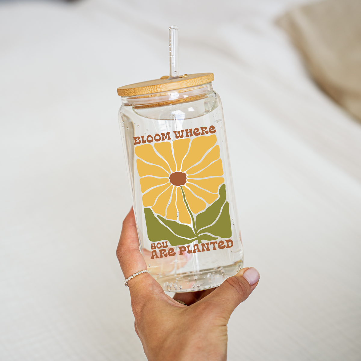 Bloom Where You Are Planted Glass Cup