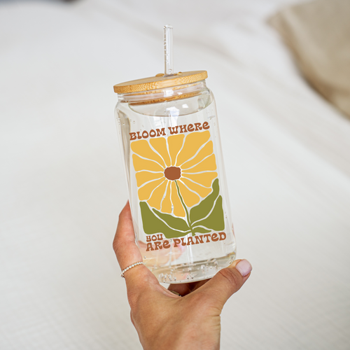 Bloom Where You Are Planted Glass Cup
