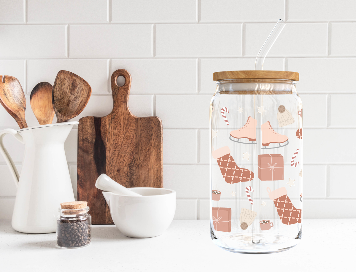 Pink Holiday Glass Cup