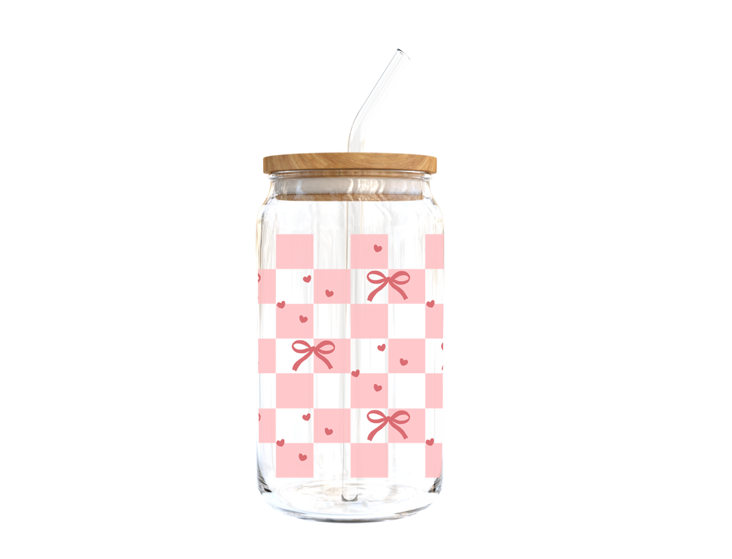 Checkered Bows Glass Cup