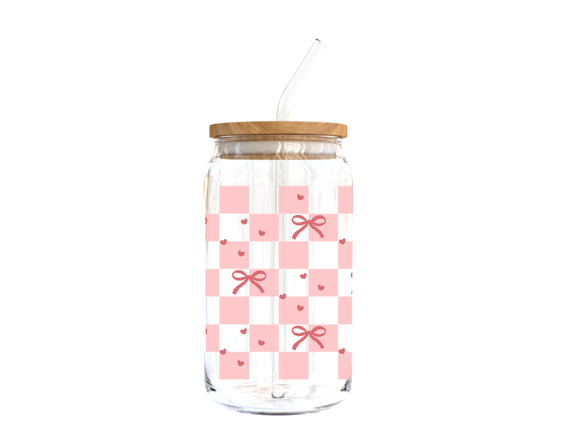 Checkered Bows Glass Cup