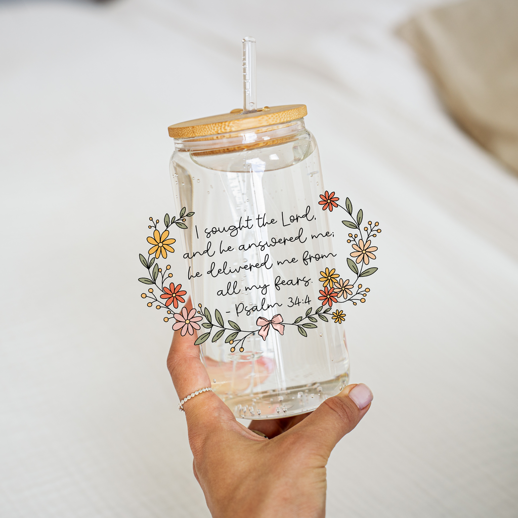 Psalm 34:4 Glass Cup