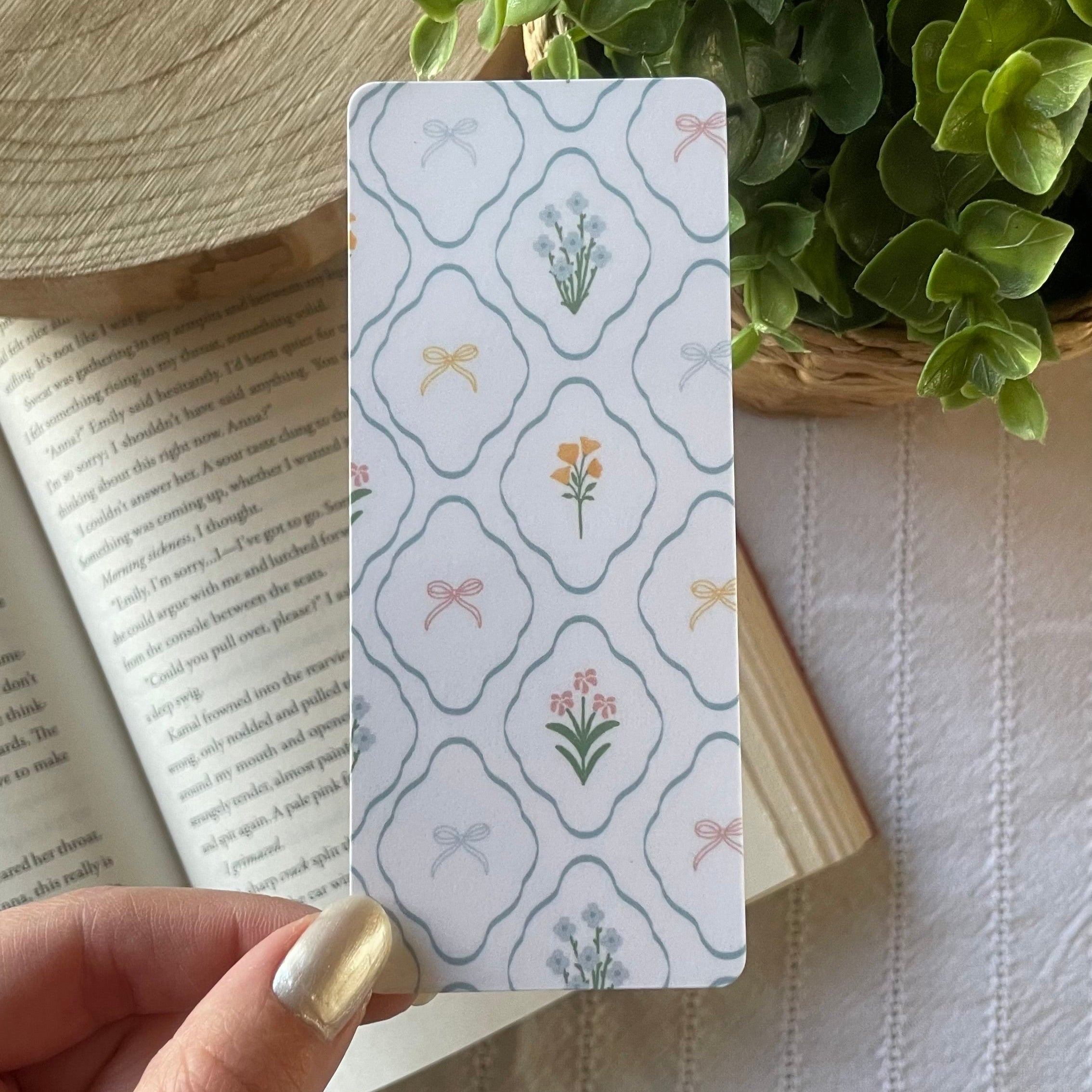 Floral + Bows Laminated Bookmark